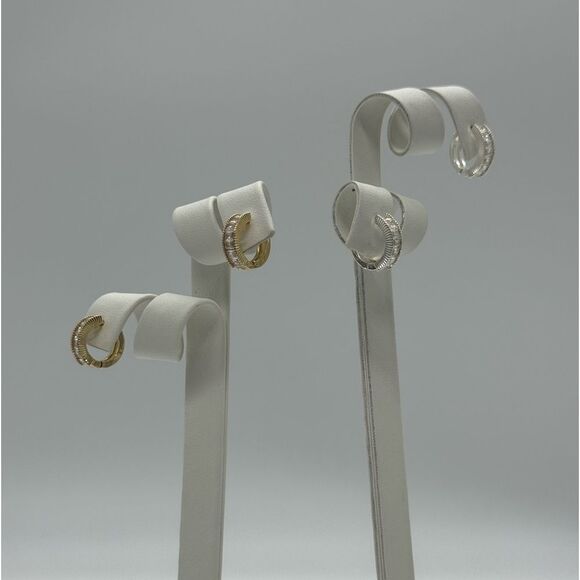 INC Silver Tone Crystal Baguettes Huggie Earnings - Picture 4 of 8